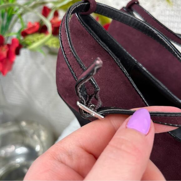 JUSTFAB Plum Black Color Block PHILPA Criss Cross Strap Stiletto Heel Pumps 10M - Picture 14 of 14